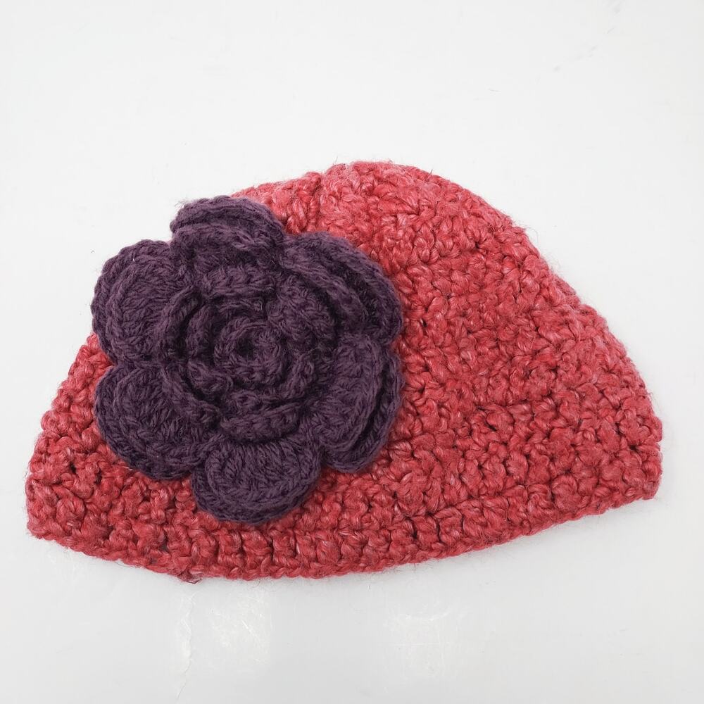$5/$20 Red Knit Beanie w/Detachable Purple Flower